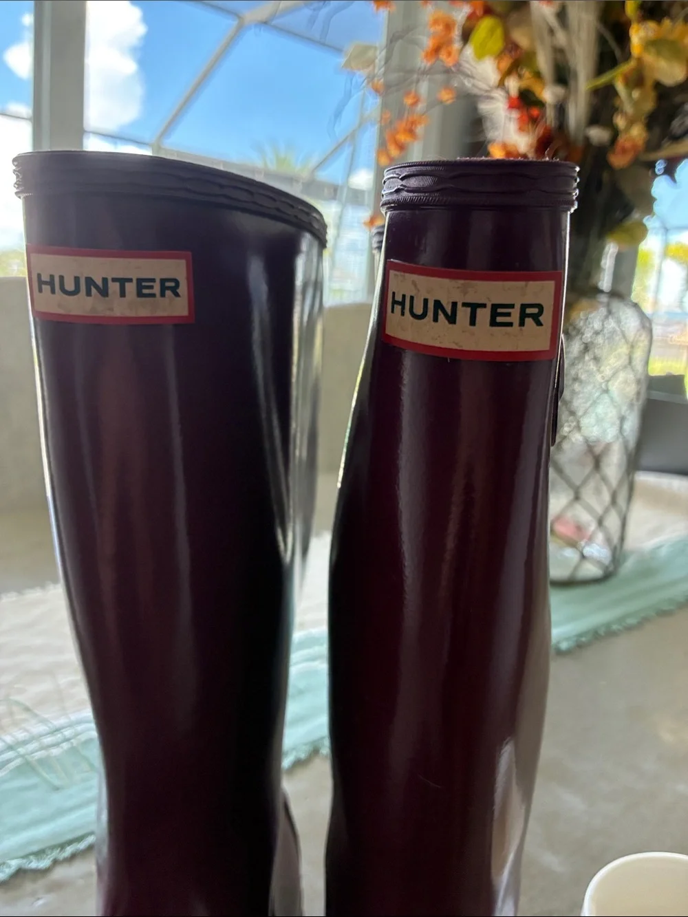 Hunter Kids Tall Gloss Rain Boots in Burgundy